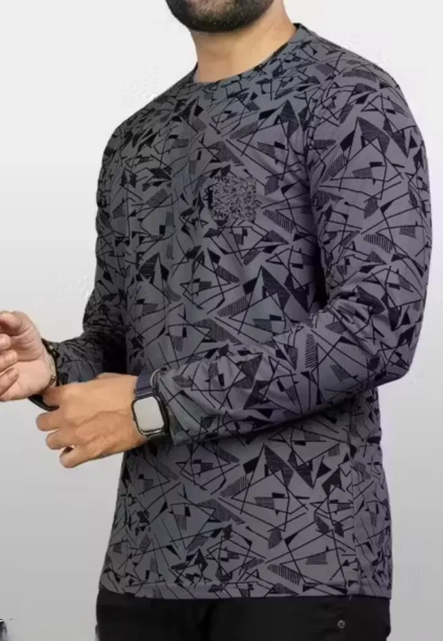 Polyester Printed T-shirt for Men, Grey (XL)