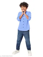 Solid Cotton Blend Mandarin Collar Long Sleeve Shirt for Boys 