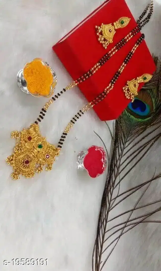 Mangalsutra with Earrings for Women (Gold, Set of 1)