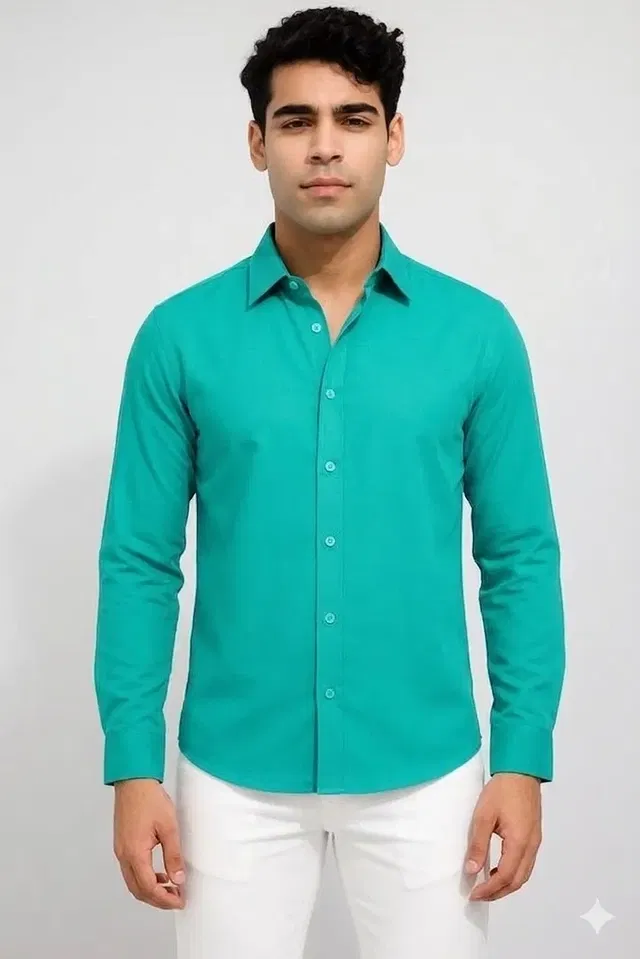Solid Cotton Blend Shirts for Men (Green, M)