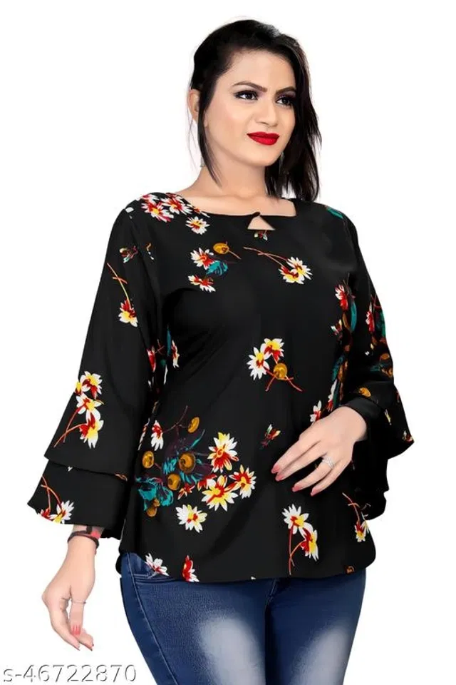 Three-Quarter Sleeves Top for Women (Black, XXXL)