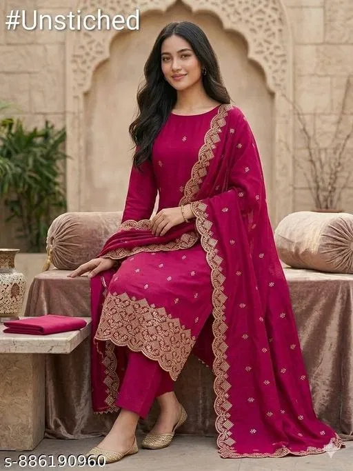 Vichitra Silk Punjabi/All Over Suits for Women (Un Stitched)