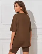 Chest Print Cotton Blend T-Shirts for Women, Brown 