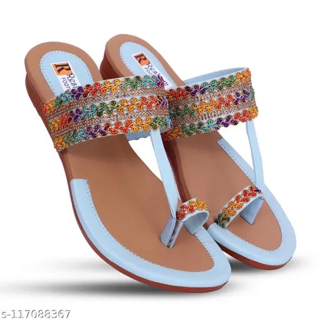 Flats for Women (Sky Blue & Beige, 8)