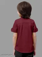 Solid Cotton Blend Mandarin Collar Short Sleeve Shirt for Boys 
