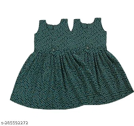 Frocks & Dresses Pack Of 2 for Girls (Green, 5-6 Years)