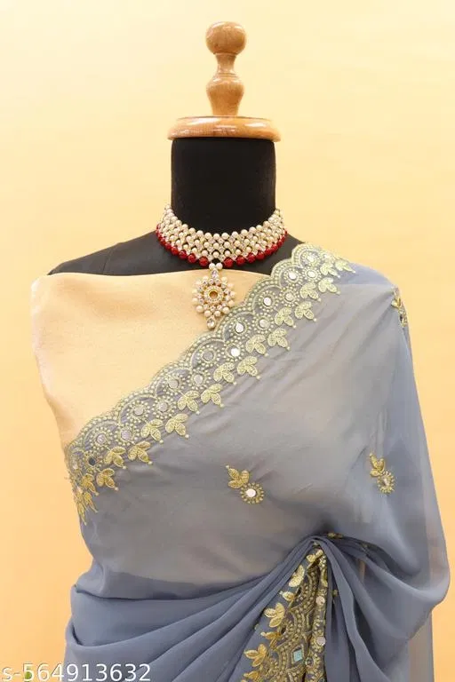 Elegant Saree for Women (Grey, Free Size)