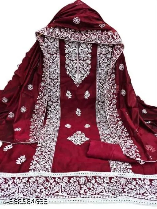 Embroidered Ethnic Motif Patiala Suits for Women (Maroon, Un Stitched)