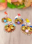 Metal Decorative Ganpati Haldi Kumkum Stand with 2 Roli Chawal Holder, Multicolor