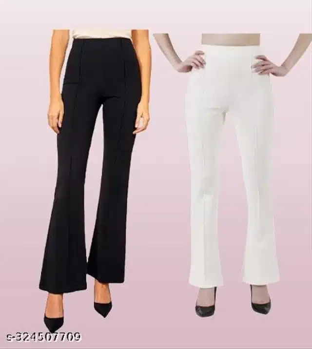 Cotton Blend Trouser for Women (Black & Off White, 34)