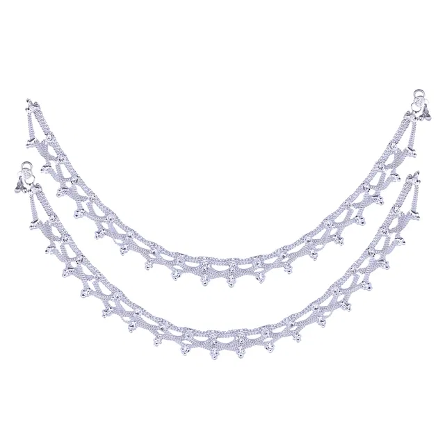 Brass Rhodium Plated Anklet Set (Silver, Set of 1)