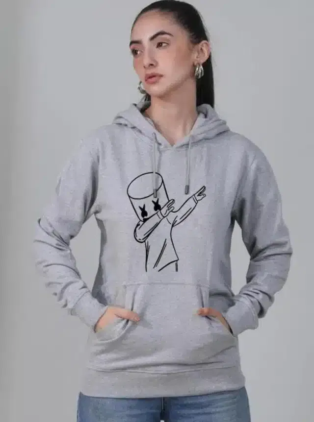 Full Sleeves Printed Hoodie for Women (Grey, L)