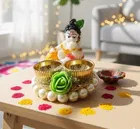 Metal Decoretive Pooja Thali, Multicolour Pack of 1