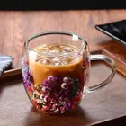 Double Wall Floral Borosilicate Glass Mug 