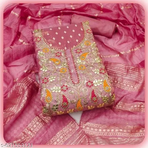 Silk Blend Punjabi/All Over Suits (Pink, 6.85 meter for Women (3XL)