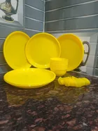 Combo of Dinner Full Plates (27 cm) with Bowls (300 ml) & Soup Spoons (Yellow, Set of 6)