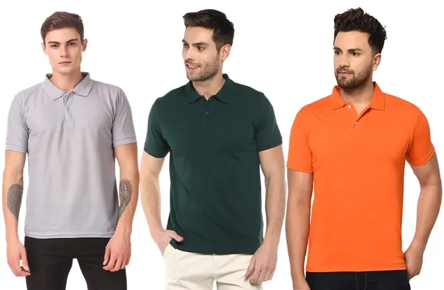 Solid Polo T-shirt for Men, Pack of 3 (Multicolor, M)