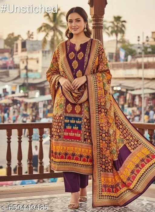 Synthetic Crepe Pakistani Suits for Women (Multicolor, 6.65 meter (XXL)