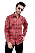 Cotton Blend Checked Shirt for Men, Red 