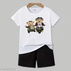 Cotton Blend Printed Clothing Set for Boys, White 