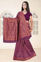 Jacquard Woven Design Saree for Women, Wine 