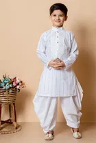 Cotton Embellished Kurta with Dhoti for Boys, White 
