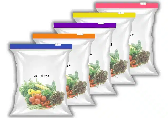 Ziplock Food Storage Pouch for Fridge (Pack of 5, 9x10 Inches) (Multicolor)