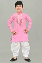 Cotton Embroidered Kurta with Patiyala Set for Boys 