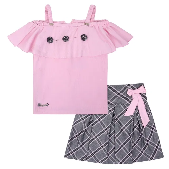 Polyester Printed Clothings Set for Girls (Pink & Grey, 28)