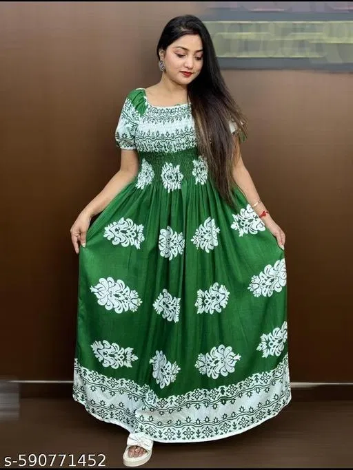 Designer Gown for Women (Green, XXL)