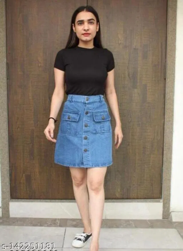 Denim Skirt for Women (Blue, 28)
