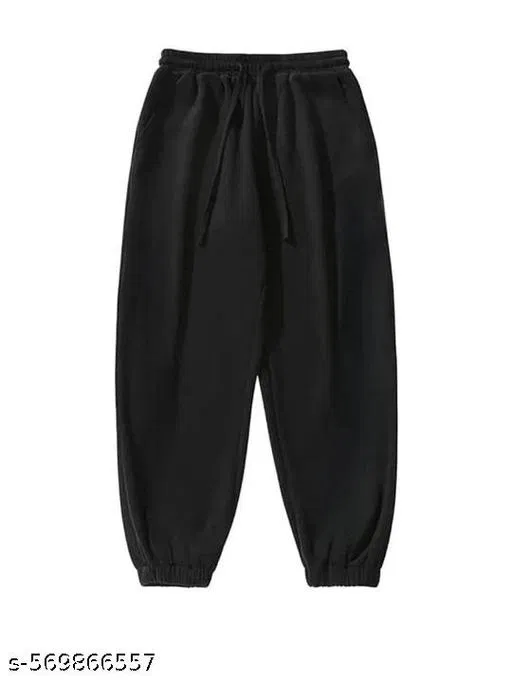 Cotton Blend Solid Trackpant for Men, Black (M)