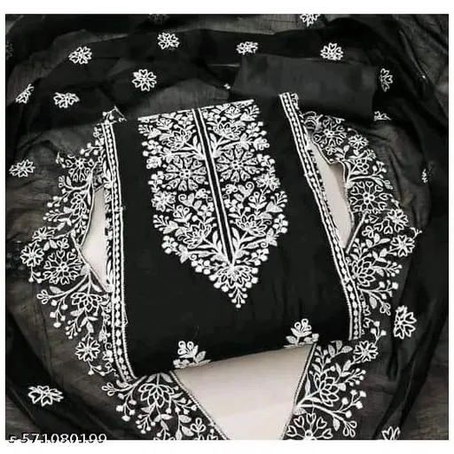 Chanderi Cotton Punjabi/All Over Suits for Women (Black, 6.85 meter (3XL)