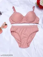 Cotton Solid Bra & Panty Set for Women & Girls, Multicolour, Pack of 3 