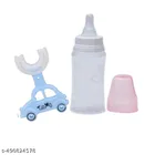 Milk Feeding Bottle (125 ml) with U-Shaped Toothbrush for for Baby (Multicolor, Set of 2)