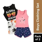 Cotton Blend Printed Clothing Set for Boys, Combo Pack of 2, Black & Peach & Blue, 12-18 Months