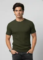 Polyester Round Neck T-shirt for Men, Olive 