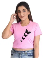 Round Neck Printed Crop Top for Women 