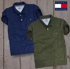 Poly Blend Half Sleeves Printed T-Shirt for Men (Blue & Olive, M) (Pack of 2)