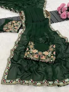 Crepe Solid Saree for Women, Bottle Green 