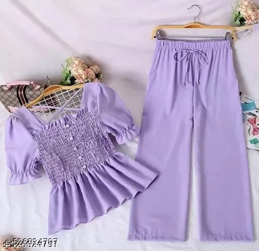 Crepe Palazzo Set for Women (Lavender, 10-11 Years)