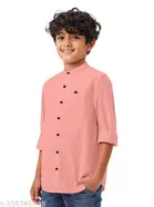 Solid Cotton Blend Mandarin Collar Long Sleeve Shirt for Boys 