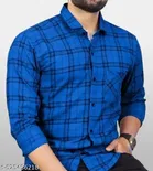 Cotton Blend Checked Shirt for Men, Blue 