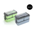 Premium Quality Plastic Lunch Box 1400ml (Pack of 2, Green & Grey)