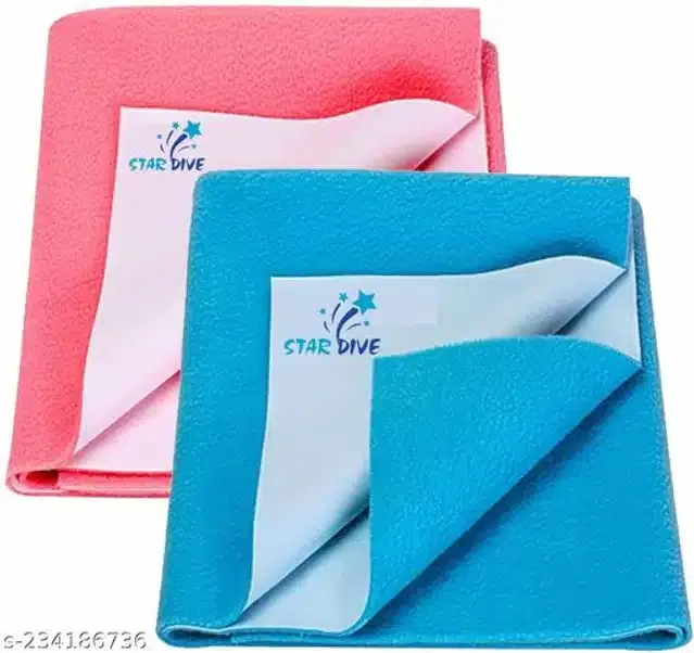 Cotton Mattress Protection Sheet (Pink & Sky Blue, 40x28 inches) (Pack of 2)