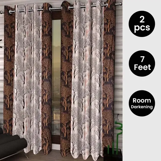 Alaqsa Brown Tree Polyester Door Curtain 7Ft Combo (Pack of 2)
