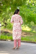 Cotton Blend Floral Print Kurta with Pant for Women 