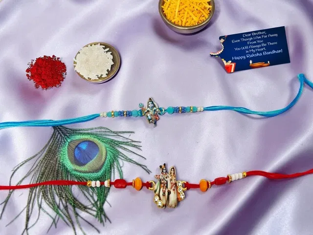 Metal Radha Krishna Shiv Rakhi (Multicolor, Pack of 2)