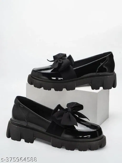 Shoetopia Loafers for Women (Black, IND-8)