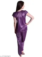 Comfortable Satin Nightsuits for Women, Purple 
